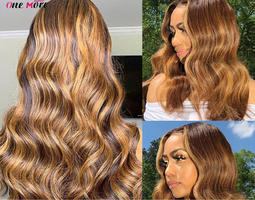 P4/27 Highlight Body Wave Bundles 100% Human Hair Bundles Brown Brazilian Hair Weave Bundle 30 32 inch 1 3 4 Remy Hair Bundles