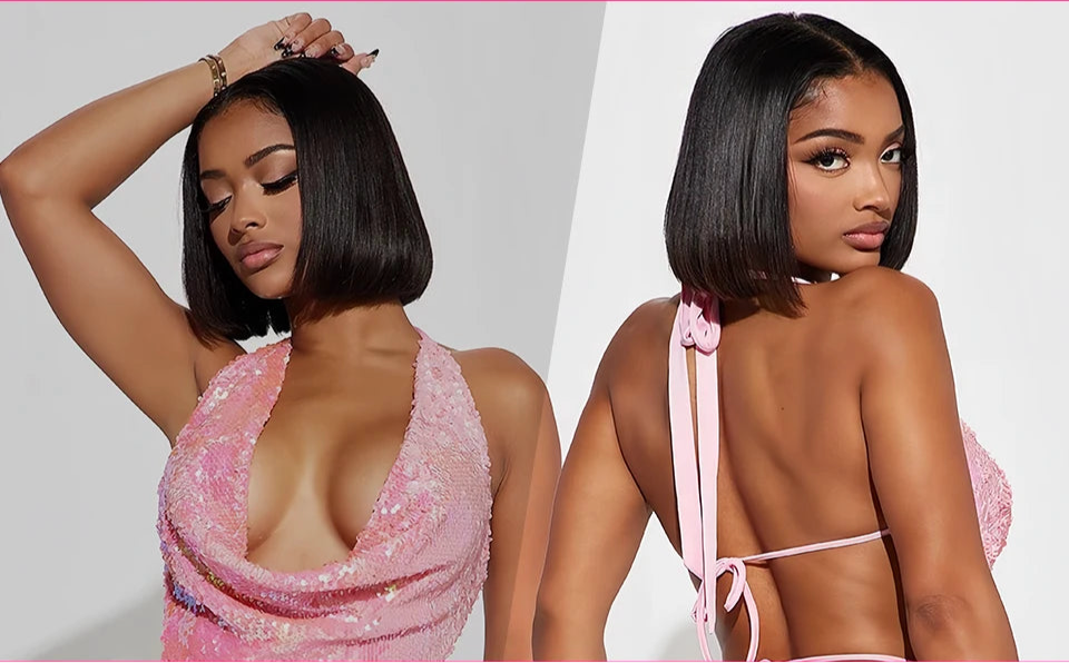 Wear And Go Bob Wigs For Women Human Hair 180% Straight Glueless Wig Ready To Go Human Hair Wigs Pre Cut Lace Air Wig Sale