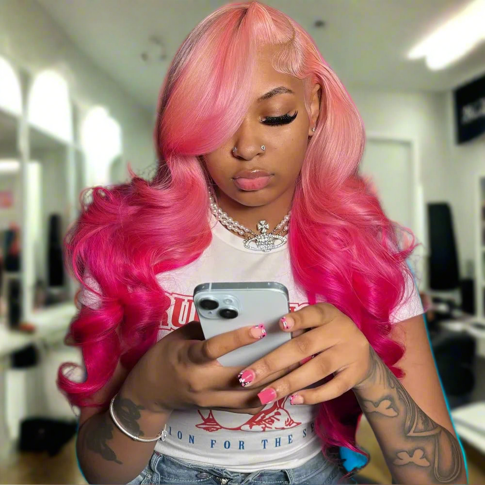 36 Inches Ombre Pink Front Lace wigs human hair 13X4 13x6 Transparent Lace Body wave Hair 180% For Women Human Hair Wigs 100%