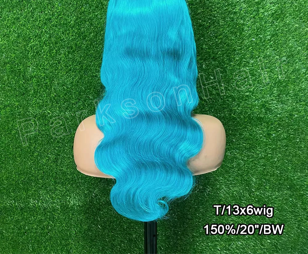 Blue Colored 13x6 HD Transparent Lace Frontal Wigs Human Hair Wig For Black Women Cyan Brazilian Remy Hair Lace Front Wigs