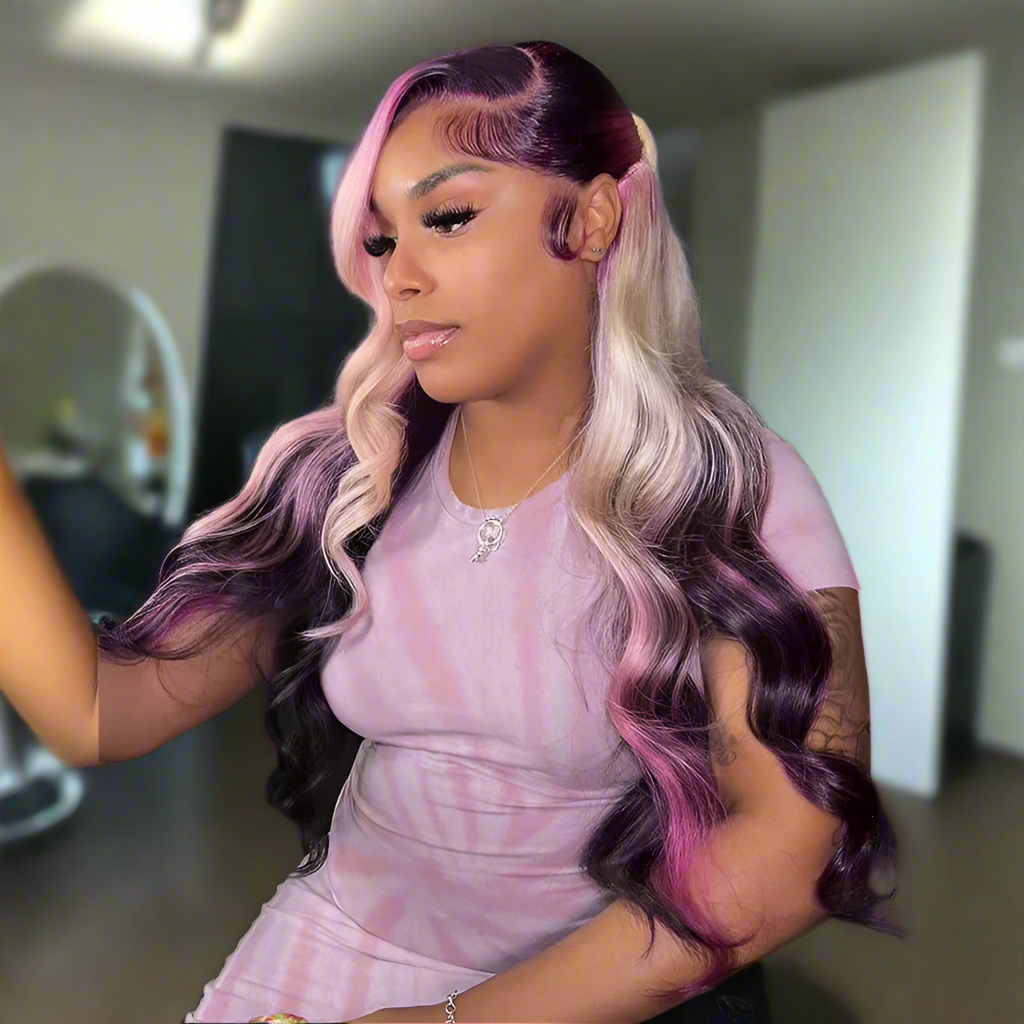 13x6 Ombre Purple 613 Color Body Wave Lace Front Human Hair Wigs 200% Brazilian Body Wave Transparent Lace Frontal Wigs For Women