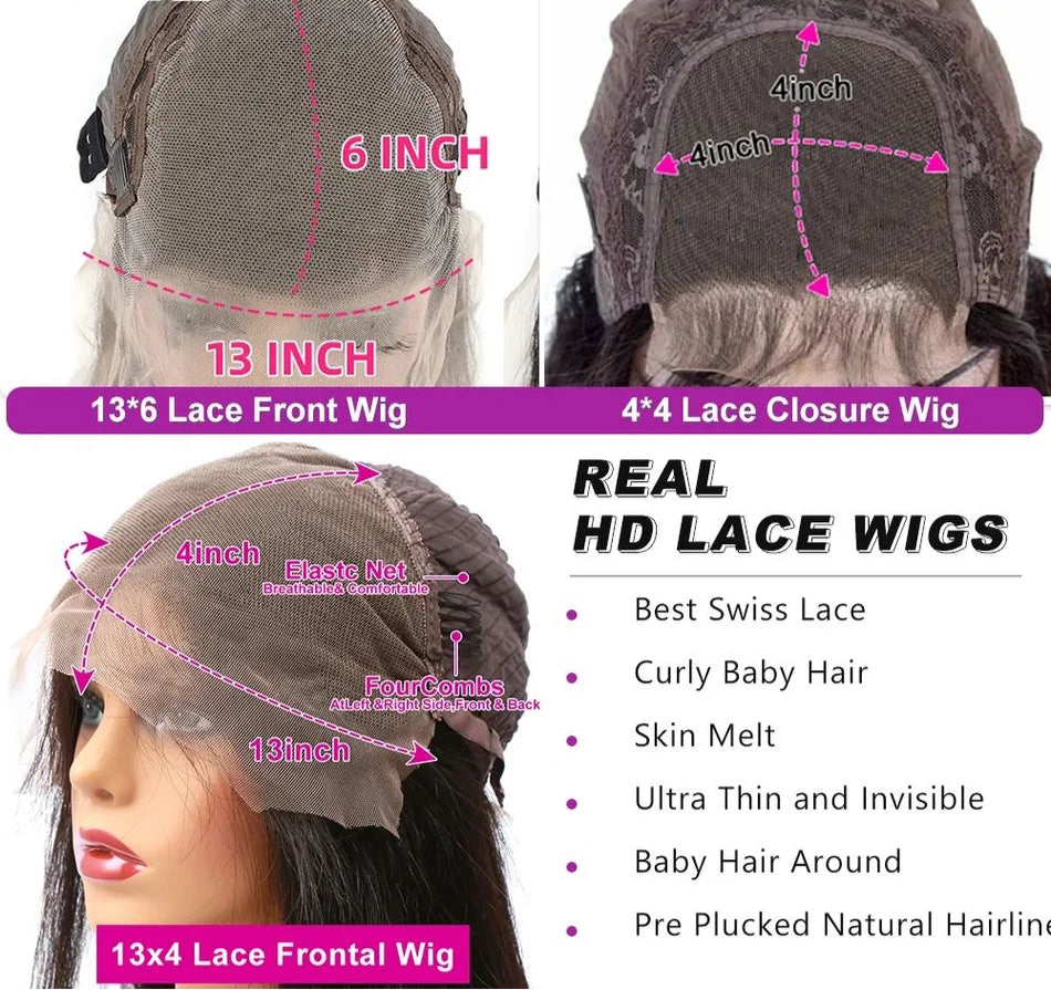 250% 30-36inch Body Wave 13x6 Hd Frontal Human Hair Pre-plucked Lace Brazilian Remy 13x4 Front Wig 4x4 Closure With Hd Full Lace