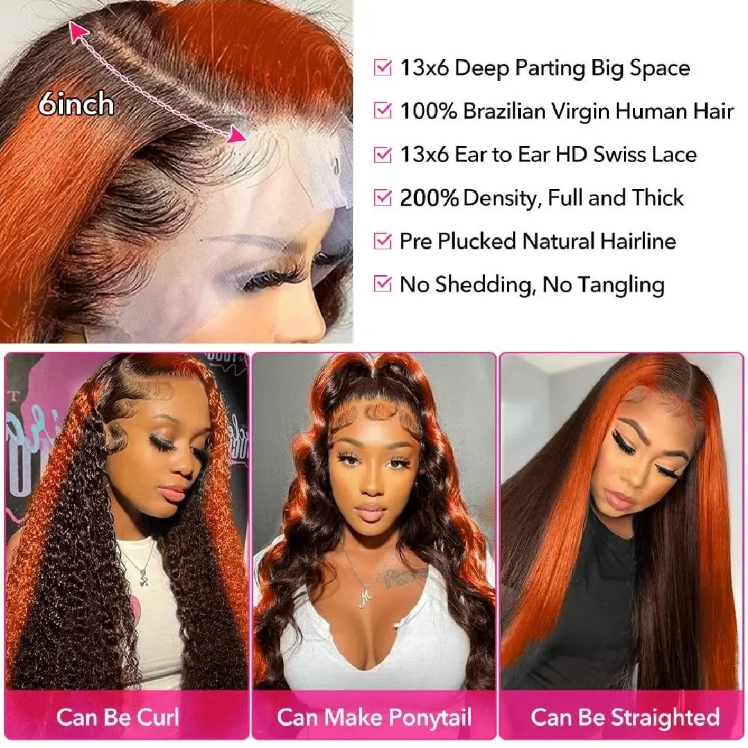 30 32 Inch Highlight 13x6 HD Lace Front Wigs Human Hair Ginger Orange 1B/350 Wet And Wavy 13x5 Body Wave Ombre Wig For Women
