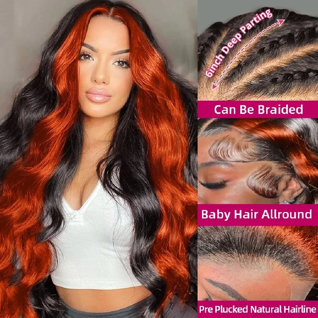30 32 Inch Highlight 13x6 HD Lace Front Wigs Human Hair Ginger Orange 1B/350 Wet And Wavy 13x5 Body Wave Ombre Wig For Women