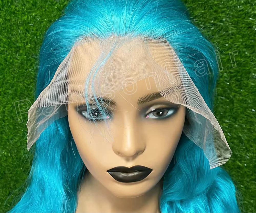 Blue Colored 13x6 HD Transparent Lace Frontal Wigs Human Hair Wig For Black Women Cyan Brazilian Remy Hair Lace Front Wigs
