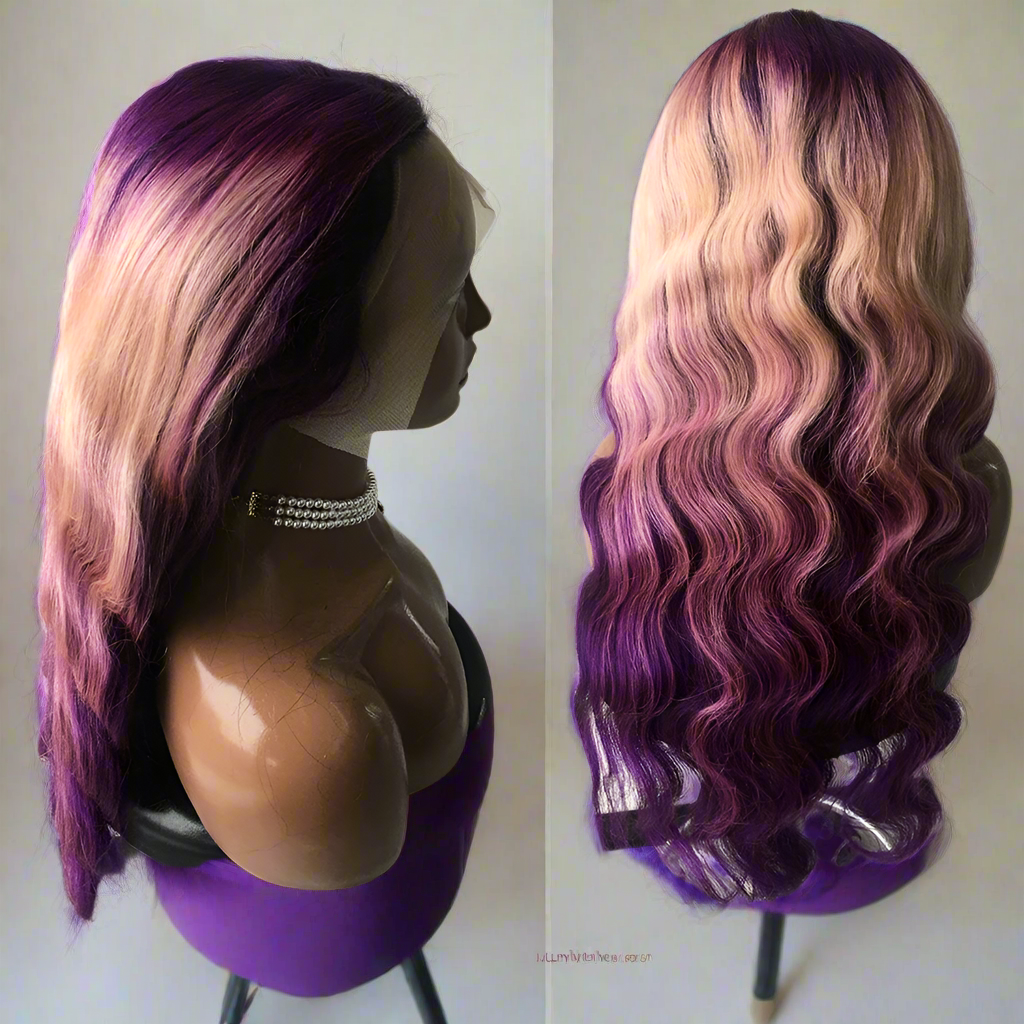 13x6 Ombre Purple 613 Color Body Wave Lace Front Human Hair Wigs 200% Brazilian Body Wave Transparent Lace Frontal Wigs For Women