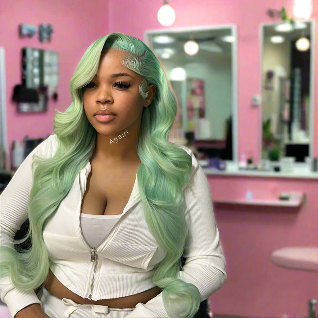 200% Light Green Colored Body Wave 13x6 Lace Frontal Human Hair Wigs Pre Plucked Brazilian Glueless 6X4 5x5 Lace Closure Wig