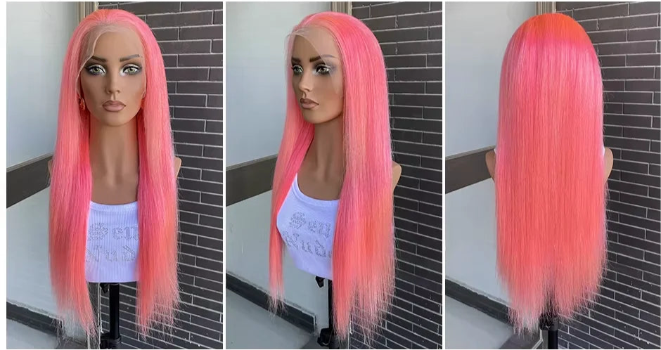 Brazilian Raw 200 Density 30 34 Inch 13x4 Pink Straight HD Transparent Lace Frontal Human Hair Wig Colored 13x6 Lace Front Wigs