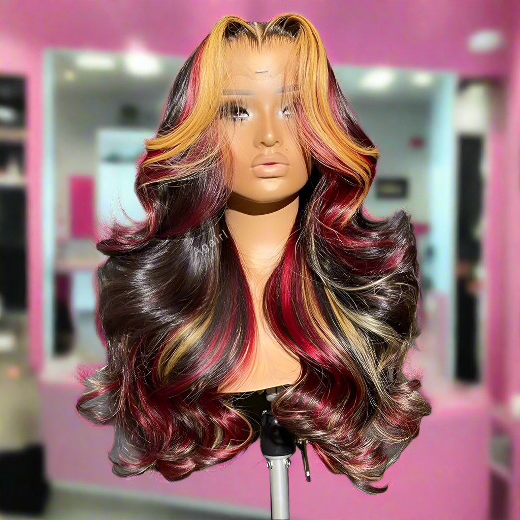 Highlight Red Blonde Colored 6X4 Lace Closure Wig Pre Plucked Ready Go Human Hair Wigs for Women 200% Body Wave Lace Frontal Wig