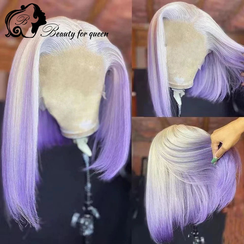 13x4 Ombre Colored Lace Front Human Hair Wigs For Women Wig HD Transparent Lace Frontal Wig With Natural Hairline 180% Short Bob