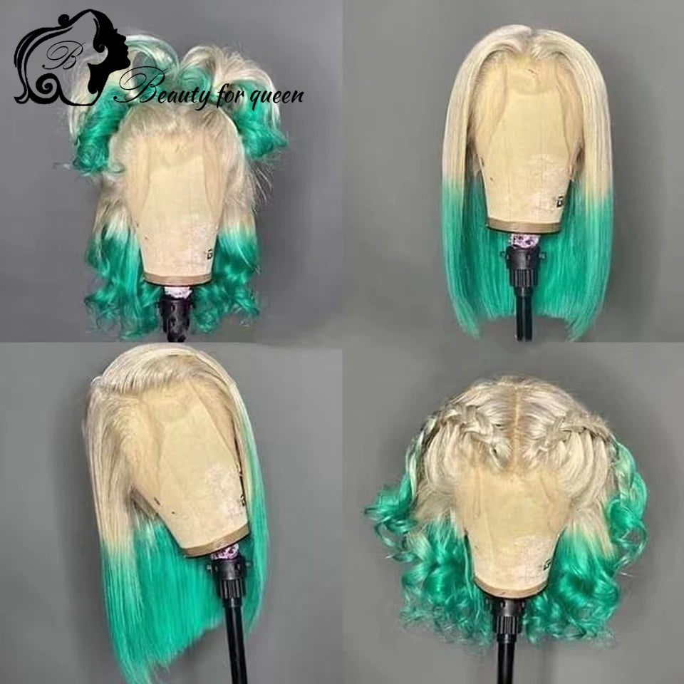 13x4 Ombre Colored Lace Front Human Hair Wigs For Women Wig HD Transparent Lace Frontal Wig With Natural Hairline 180% Short Bob