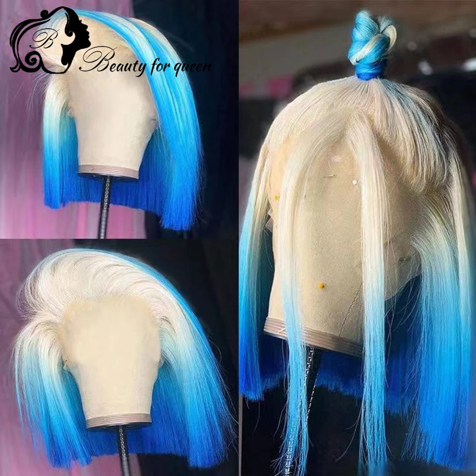 13x4 Ombre Colored Lace Front Human Hair Wigs For Women Wig HD Transparent Lace Frontal Wig With Natural Hairline 180% Short Bob