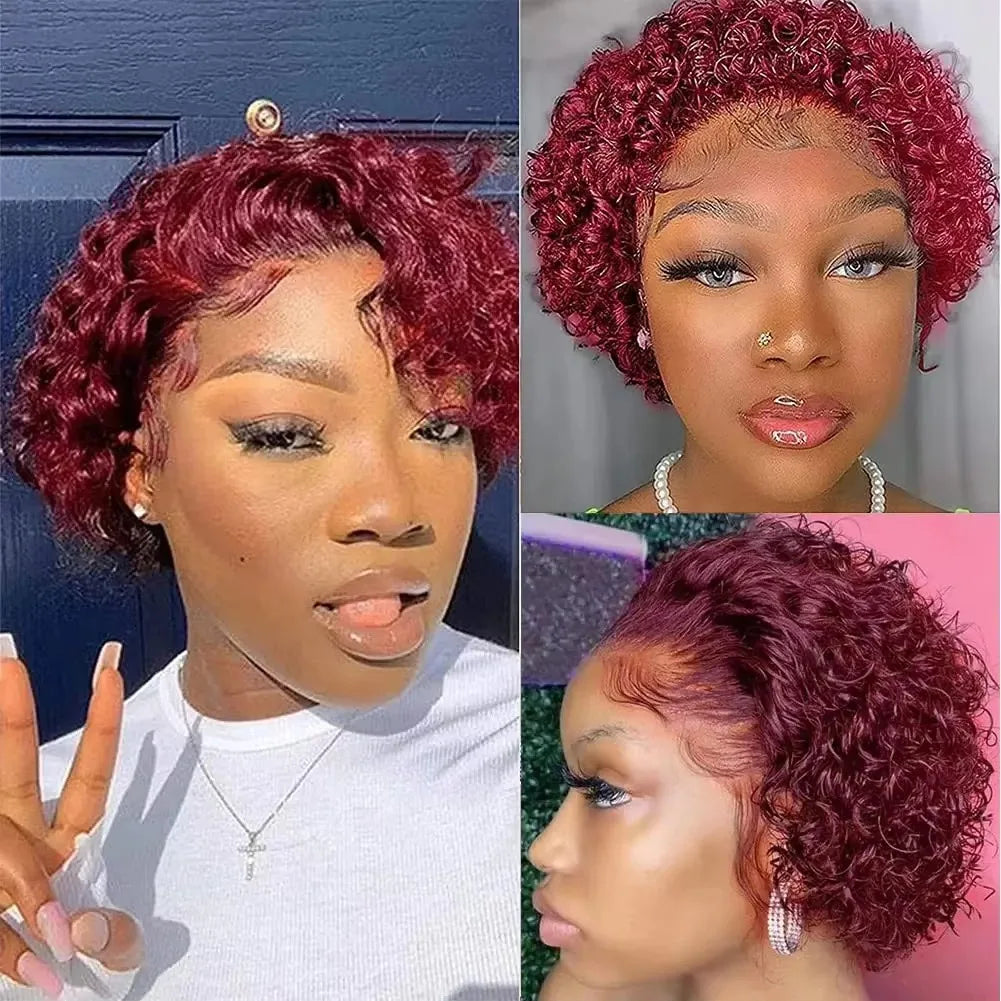 13X1 Pixie Cut Curly Lace Wigs Human Hair Short Curly Brazilian Human Hair Wigs Deep Water Wave Wigs for Black Women Human Hair