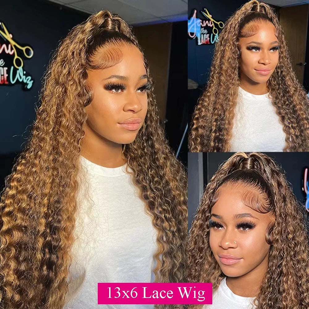 Highlight Wig Human Hair 13x6 HD Lace Frontal Human Hair Deep Wave Frontal Wigs Brazilian 13x4 Water Wave Curly Wigs For Women