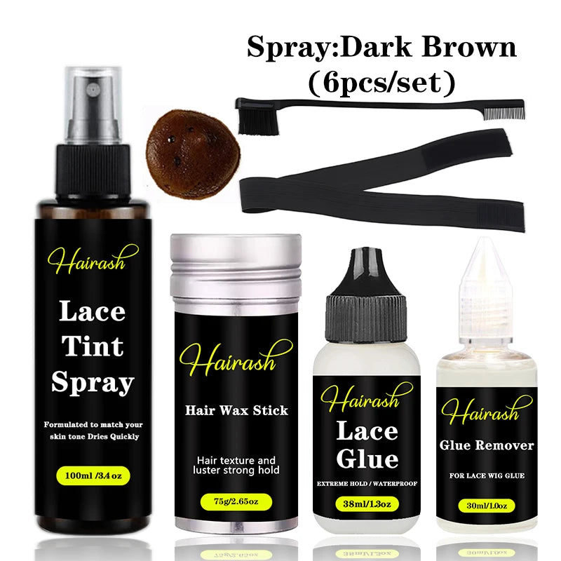 Lace Wig Glue And Lace Tint Spray And Remover For Front Lace Wig Melting Band Hair Wax Stick Glue Pen Growth Oil Install Kit