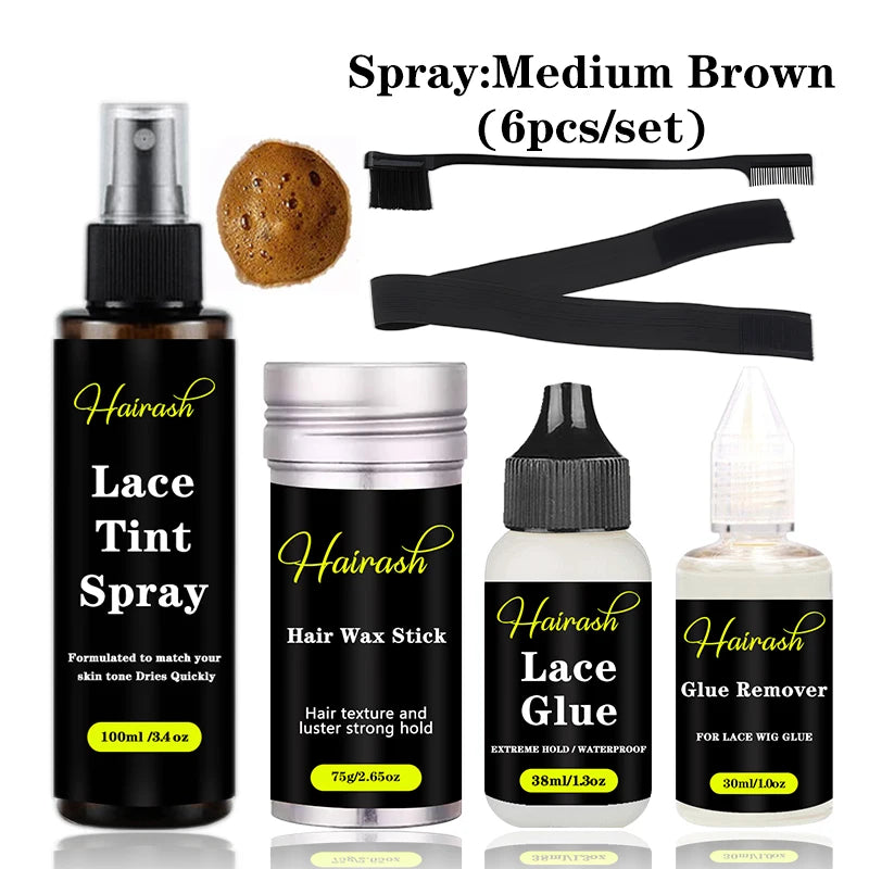 Lace Wig Glue And Lace Tint Spray And Remover For Front Lace Wig Melting Band Hair Wax Stick Glue Pen Growth Oil Install Kit