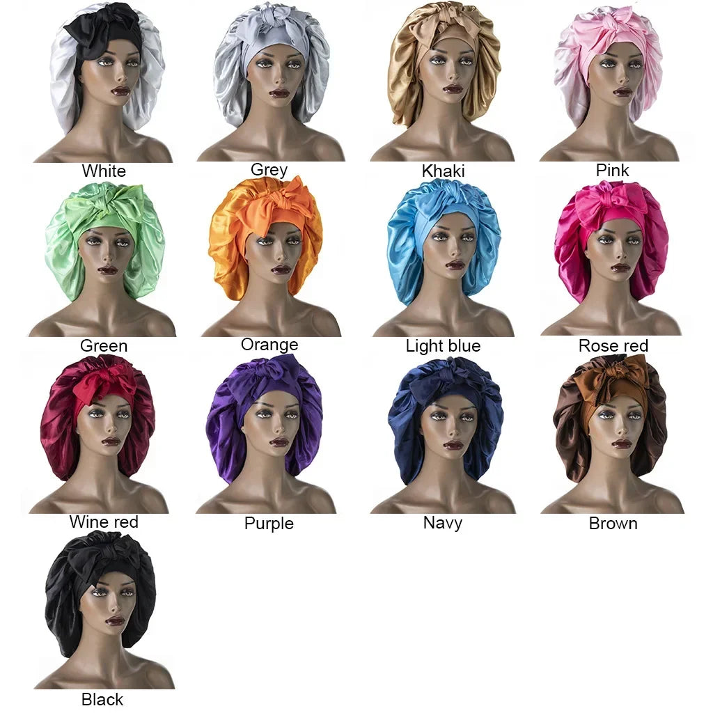 Women Satin Night Sleep Cap with Long Streamer Hair Care Bonnet