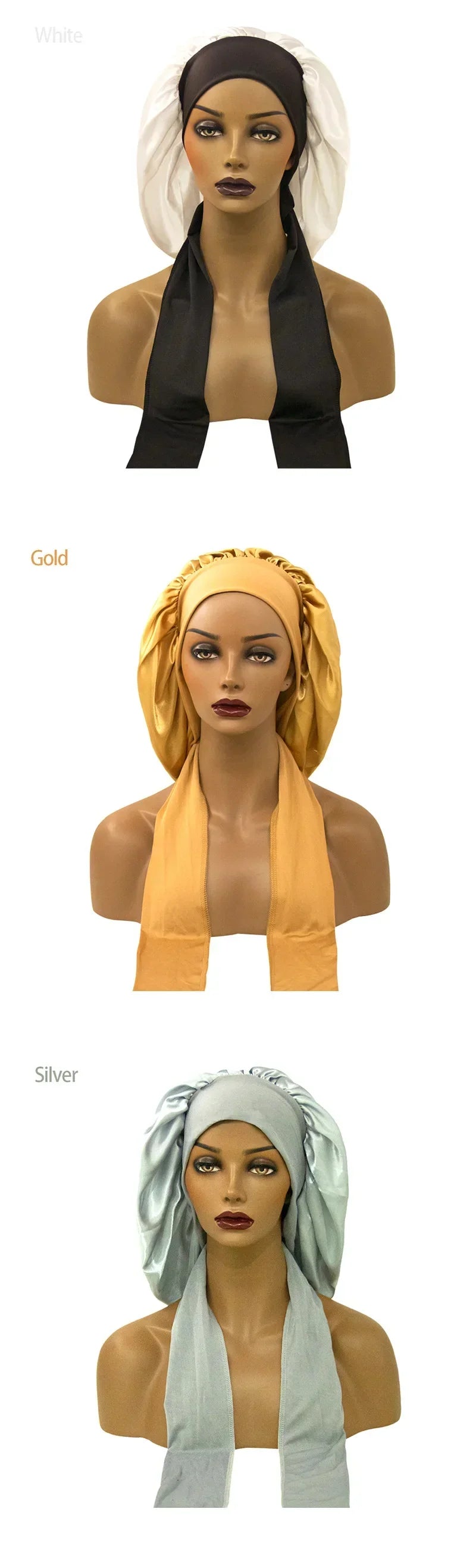 Women Satin Night Sleep Cap with Long Streamer Hair Care Bonnet