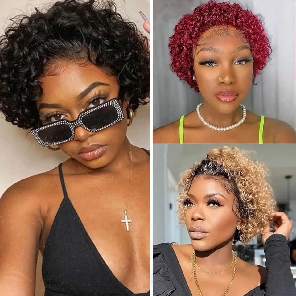 13X1 Pixie Cut Curly Lace Wigs Human Hair Short Curly Brazilian Human Hair Wigs Deep Water Wave Wigs for Black Women Human Hair