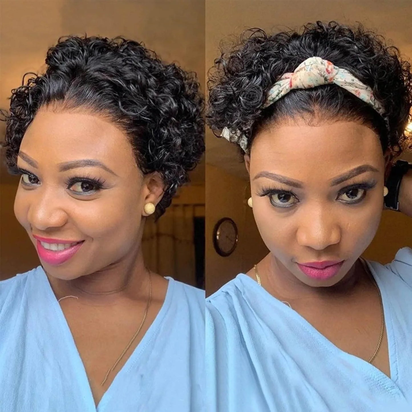 13X1 Pixie Cut Curly Lace Wigs Human Hair Short Curly Brazilian Human Hair Wigs Deep Water Wave Wigs for Black Women Human Hair