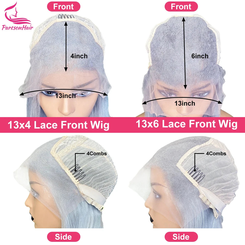 Blue Colored 13x6 HD Transparent Lace Frontal Wigs Human Hair Wig For Black Women Cyan Brazilian Remy Hair Lace Front Wigs