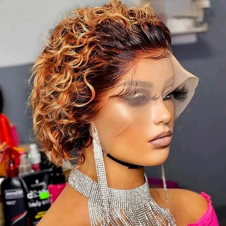 13X1 Pixie Cut Curly Lace Wigs Human Hair Short Curly Brazilian Human Hair Wigs Deep Water Wave Wigs for Black Women Human Hair