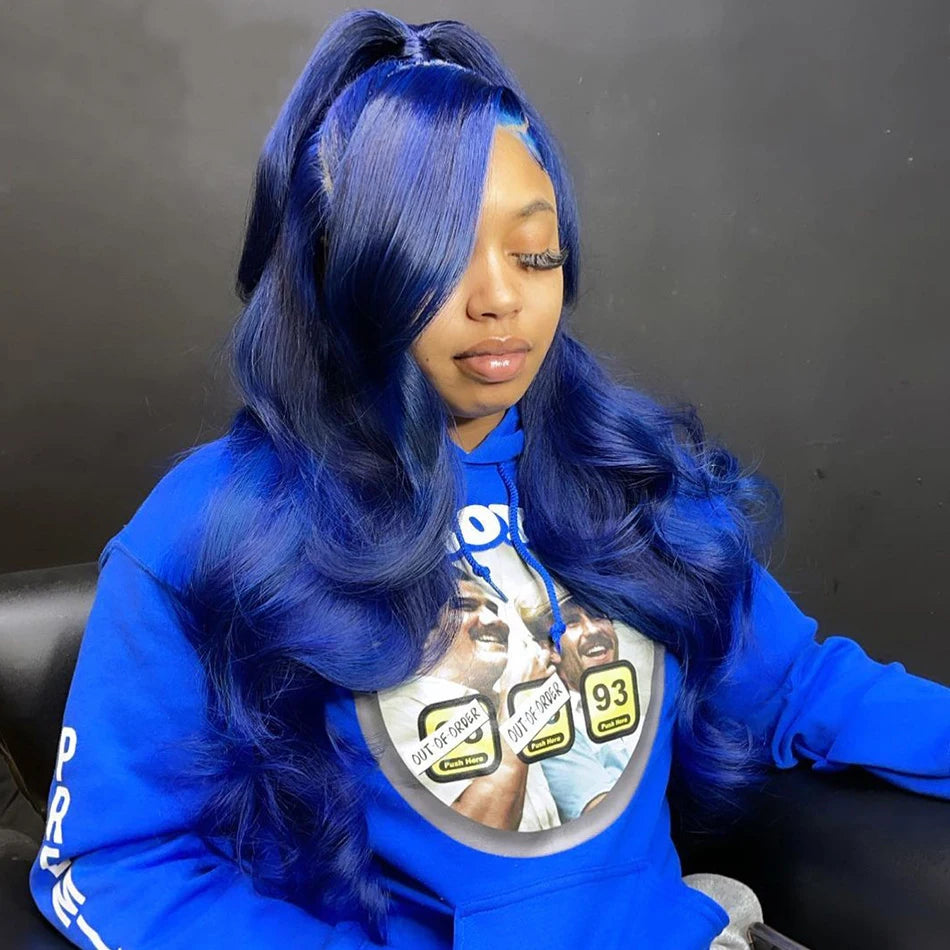 Navy Blue Color Body Wave 13x4 Lace Front Wig Brazilian Colored Blue Human Hair Wigs For Women Remy Preplucked Lace Frontal Wigs