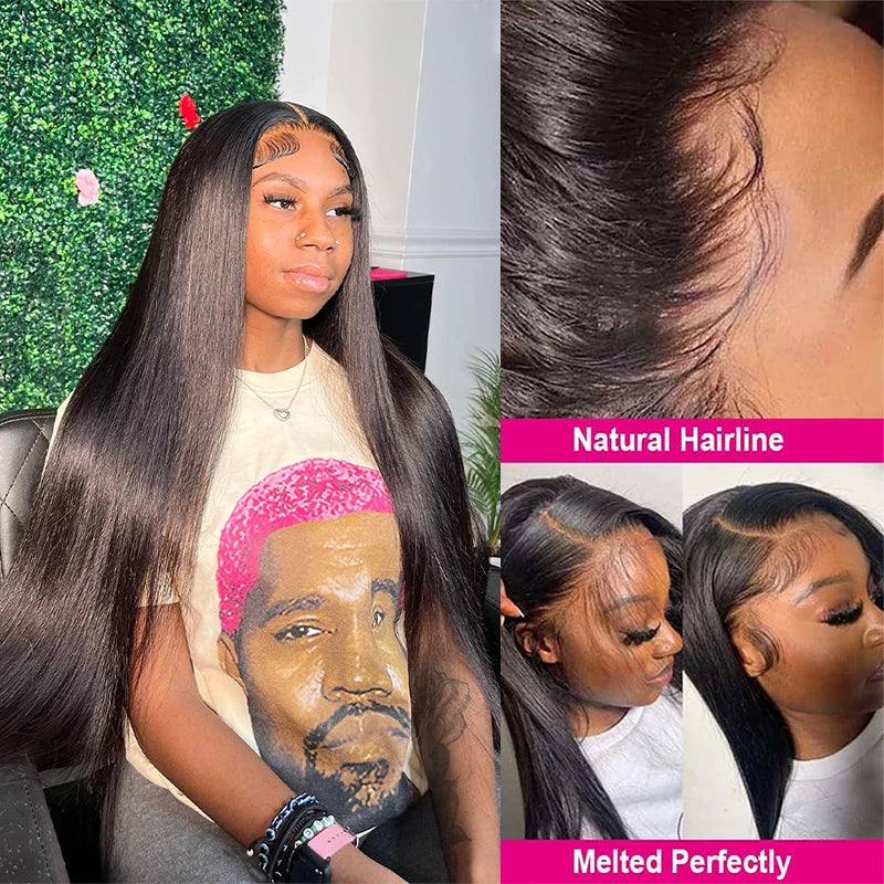 13x6 HD Lace Transparent Straight Frontal Wig Pre Plucked Brazilian 40 Inch Bone Straight Lace Front Human Hair Wigs For Women