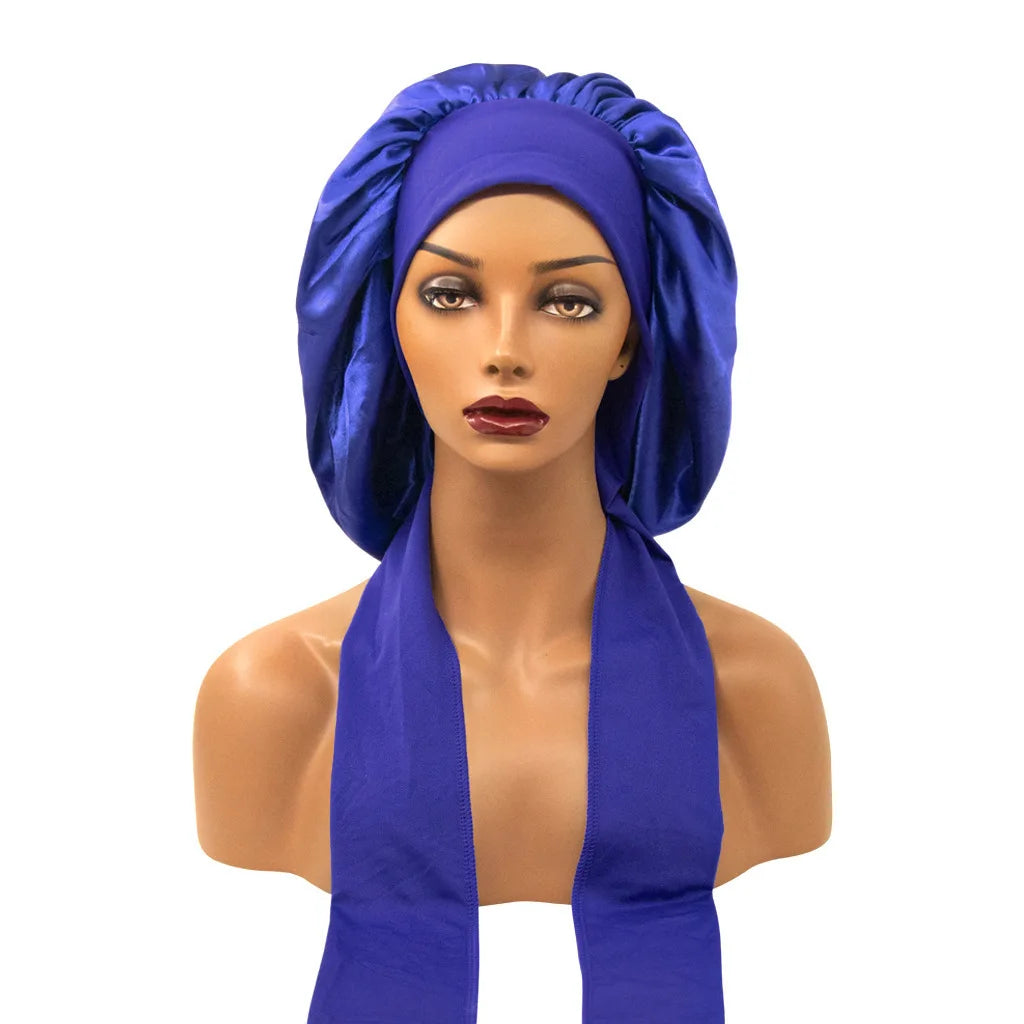 Women Satin Night Sleep Cap with Long Streamer Hair Care Bonnet