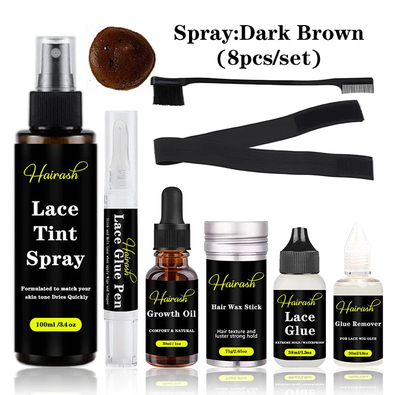 Lace Wig Glue And Lace Tint Spray And Remover For Front Lace Wig Melting Band Hair Wax Stick Glue Pen Growth Oil Install Kit