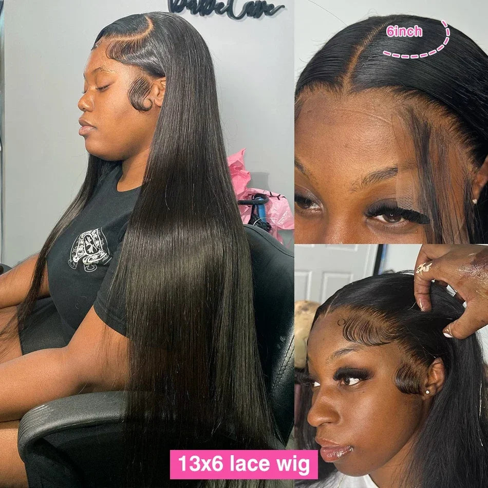 13x6 HD Lace Transparent Straight Frontal Wig Pre Plucked Brazilian 40 Inch Bone Straight Lace Front Human Hair Wigs For Women
