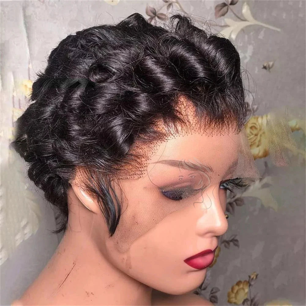 Short Pixie Cut Curly 100% Human Hair Wigs 13x4 Lace Front Wigs for Women Natural Soft Bob Wig with Transparent Lace Wigs