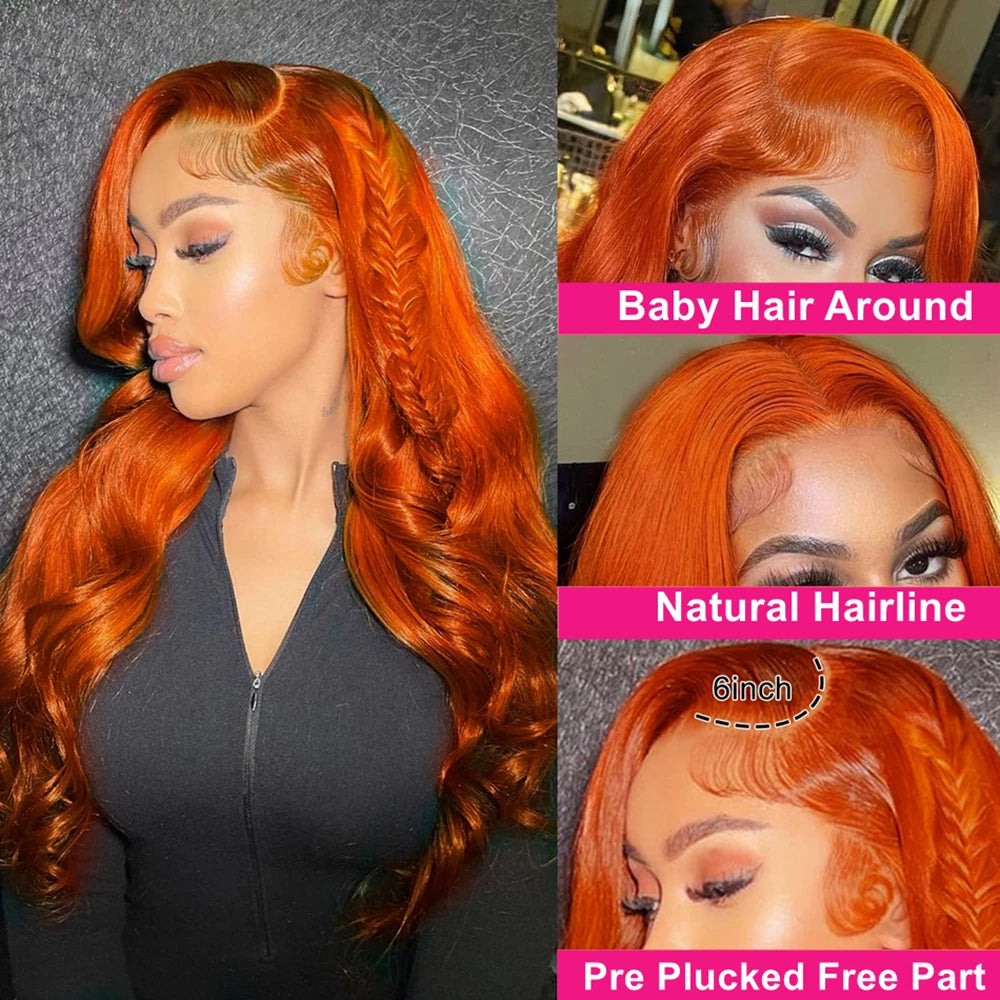 13x6 Hd Lace Frontal Orange Ginger Human Hair Wig Body Wave Lace Front Wigs for Women Loose Wave Colored Wigs Brazilian