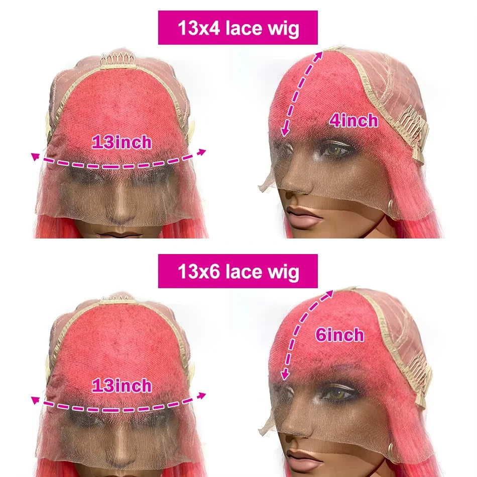 Brazilian Raw 200 Density 30 34 Inch 13x4 Pink Straight HD Transparent Lace Frontal Human Hair Wig Colored 13x6 Lace Front Wigs