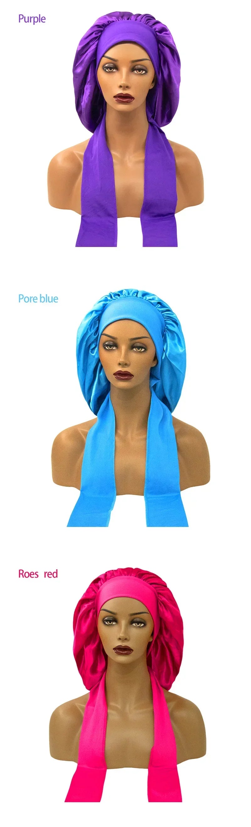 Women Satin Night Sleep Cap with Long Streamer Hair Care Bonnet