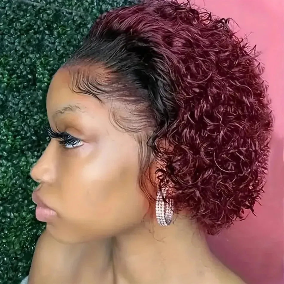 13X1 Pixie Cut Curly Lace Wigs Human Hair Short Curly Brazilian Human Hair Wigs Deep Water Wave Wigs for Black Women Human Hair
