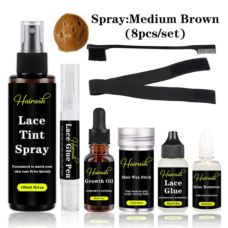 Lace Wig Glue And Lace Tint Spray And Remover For Front Lace Wig Melting Band Hair Wax Stick Glue Pen Growth Oil Install Kit