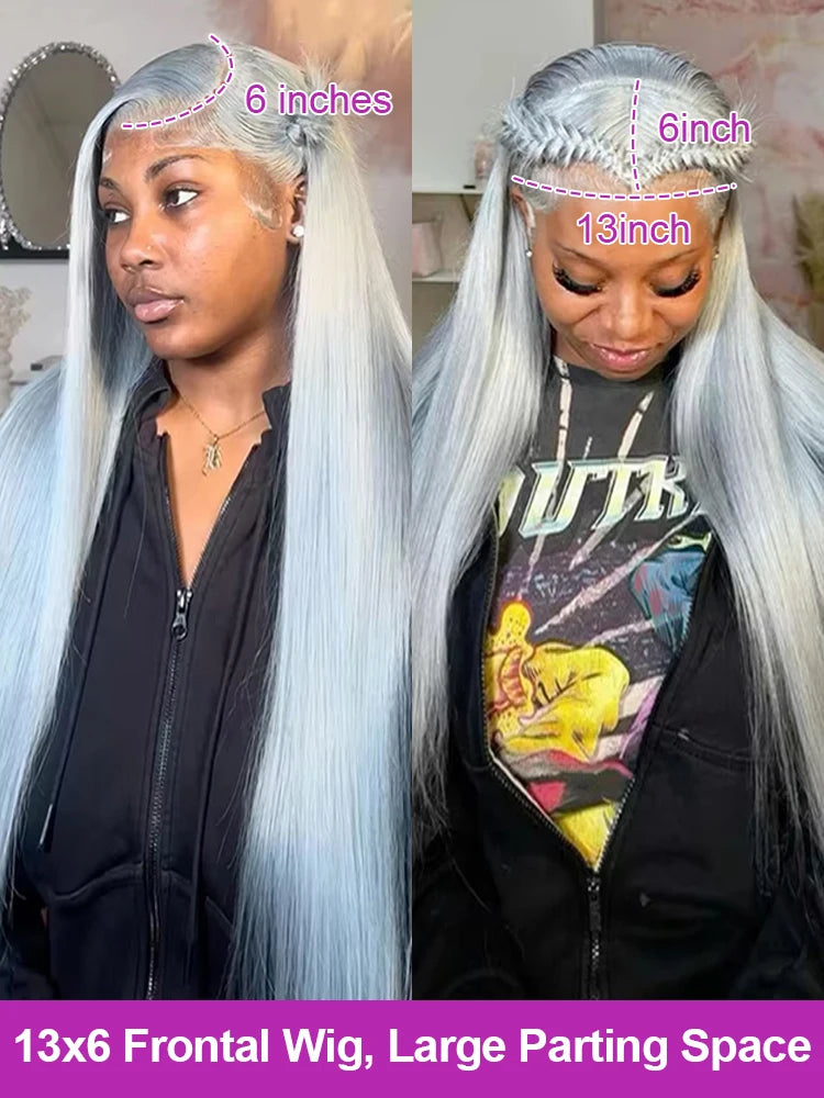 Silver Grey Straight Lace Front Wig Human Hair Colored HD Transparent 13x4 13x6 Lace Frontal Wig for Women Preplucked 250Density