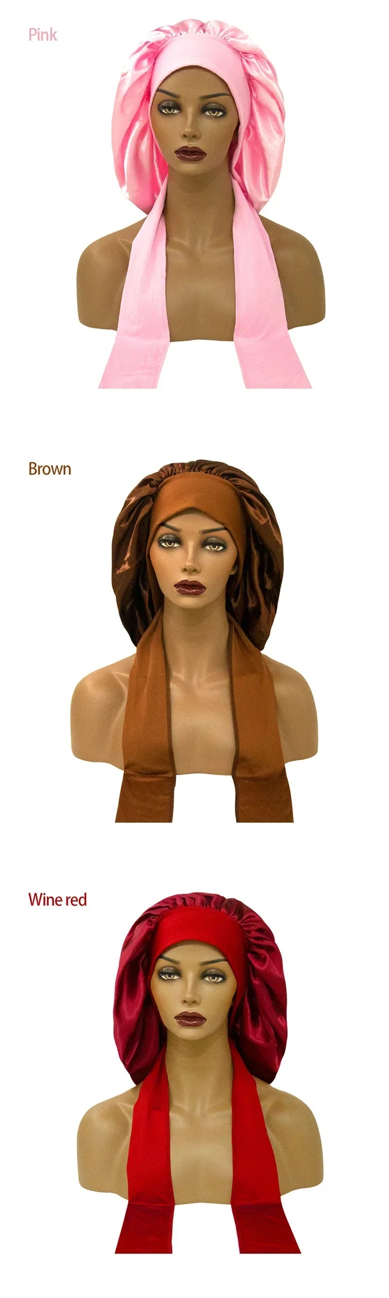 Women Satin Night Sleep Cap with Long Streamer Hair Care Bonnet