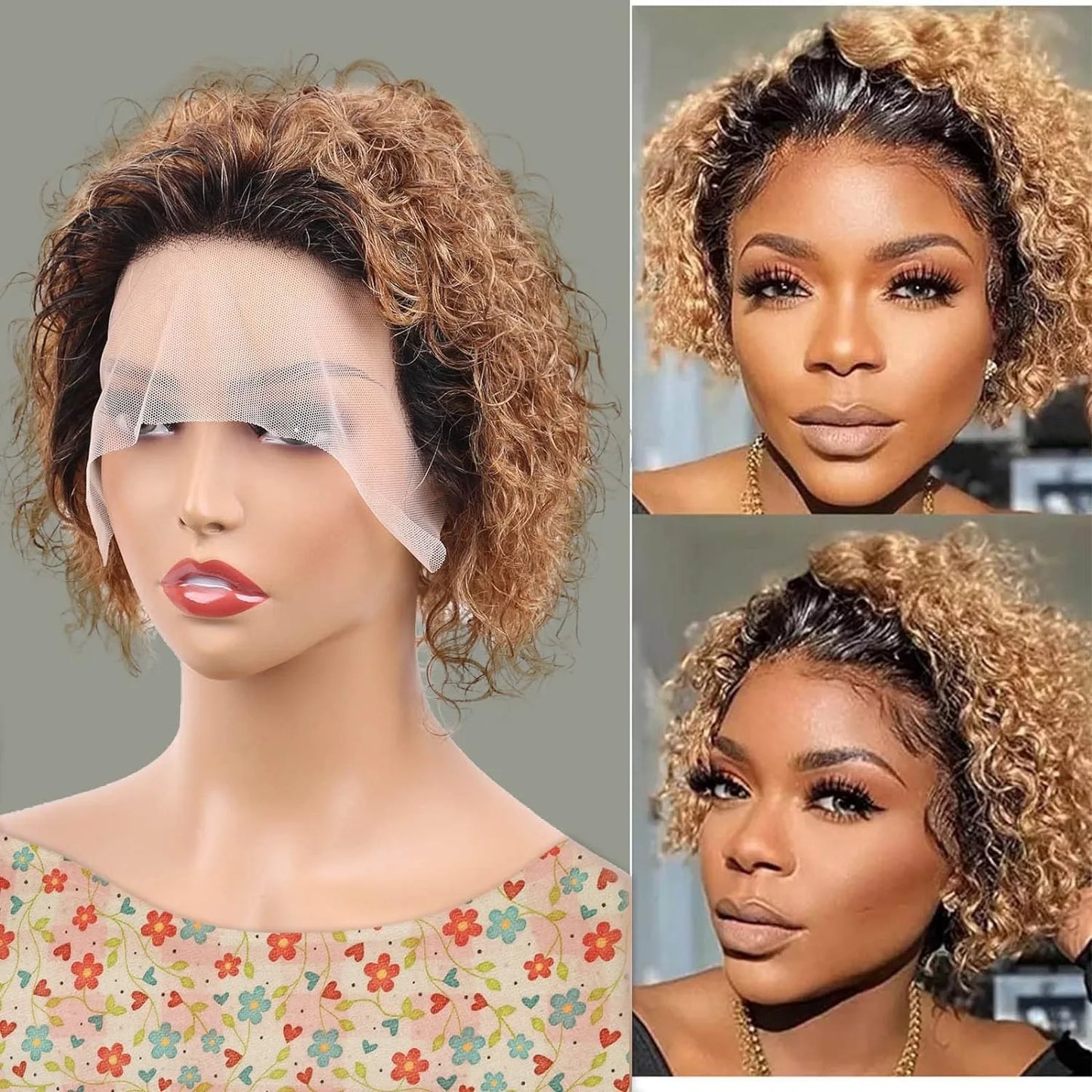 13X1 Pixie Cut Curly Lace Wigs Human Hair Short Curly Brazilian Human Hair Wigs Deep Water Wave Wigs for Black Women Human Hair