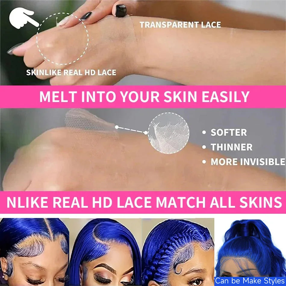 HD 13x6 Cheap Dark Blue Lace Front Wig Colored Brazilian Wigs 30 32 Inch Body Wave Royal Blue Lace Frontal Wig 100% Human Hair
