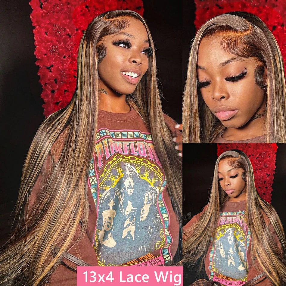 Silkwave Hd 13x4 13x6 Highlight Straight Lace Front Human Hair Wig Brown Blonde 4/27 Colored Wigs PrePlucked Brazilian For Women