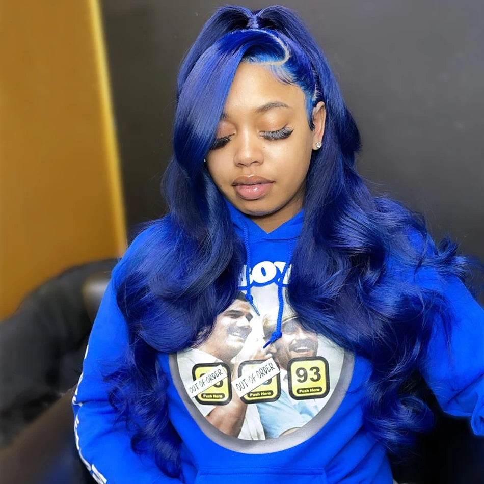 Navy Blue Color Body Wave 13x4 Lace Front Wig Brazilian Colored Blue Human Hair Wigs For Women Remy Preplucked Lace Frontal Wigs