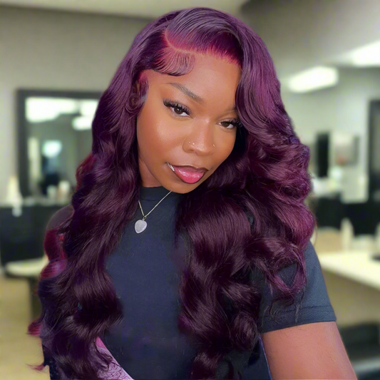 200% Density 13X6 Dark Purple Body Wave Human Hair Wigs Pre Plucked Ready Go Brazilian 99J 13x4 Wavy Lace Frontal Wigs For Women