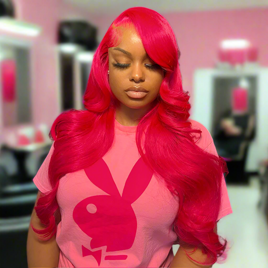Rose Pink 13X4 Ready Go Lace Frontal Body Wave Wig Transparent 13x6 Wavy Human Hair Wigs 99J Red Highlights 6X4 Lace Closure Wig