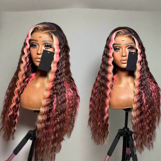 34Inch 13X6 Highlight Blonde Pink Deep Wave Lace Frontal Wig 13X4 Lace Front Curly Human Hair Wig Straight 4X6 Ready Go Wig 180%
