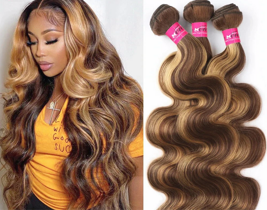 P4/27 Highlight Body Wave Bundles 100% Human Hair Bundles Brown Brazilian Hair Weave Bundle 30 32 inch 1 3 4 Remy Hair Bundles