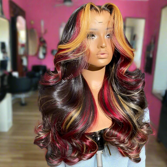 Highlight Red Blonde Colored 6X4 Lace Closure Wig Pre Plucked Ready Go Human Hair Wigs for Women 200% Body Wave Lace Frontal Wig