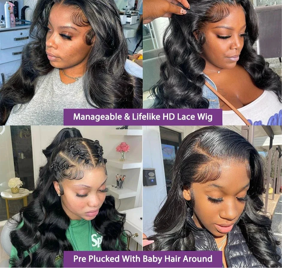 250% 30-36inch Body Wave 13x6 Hd Frontal Human Hair Pre-plucked Lace Brazilian Remy 13x4 Front Wig 4x4 Closure With Hd Full Lace