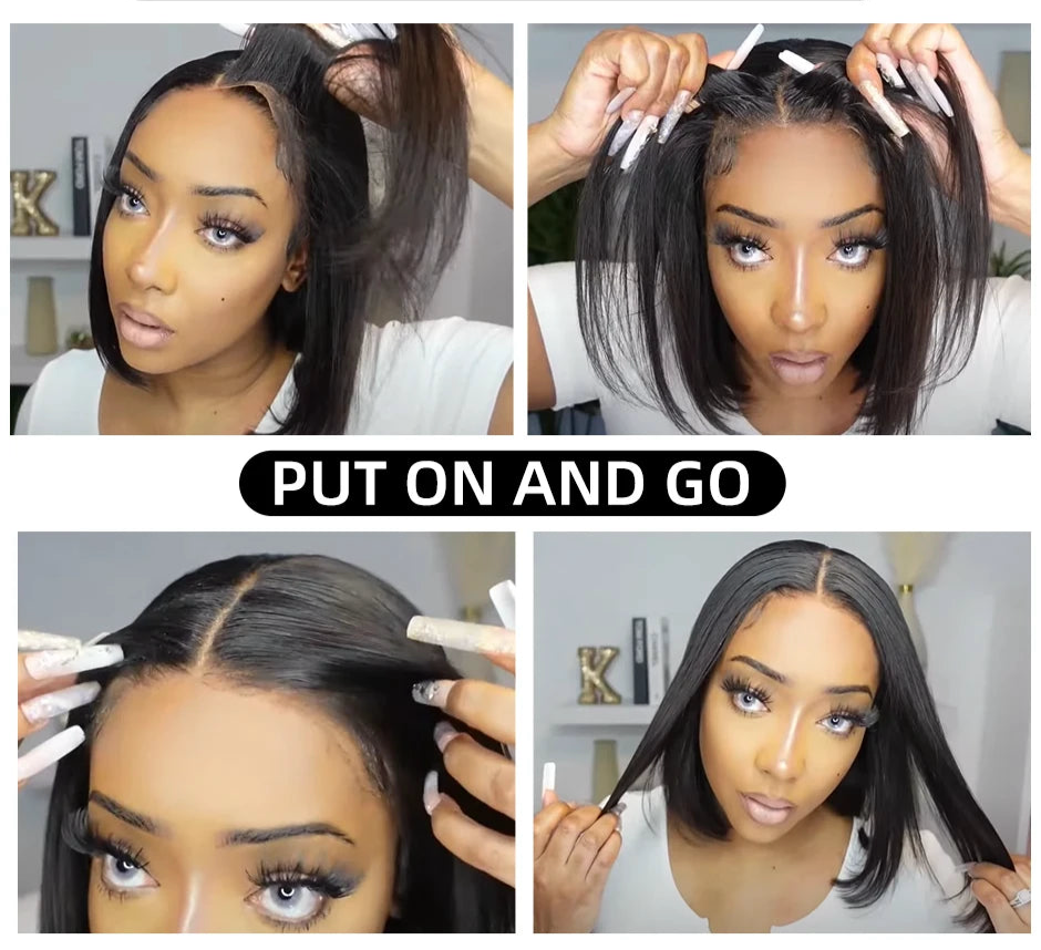 Wear And Go Bob Wigs For Women Human Hair 180% Straight Glueless Wig Ready To Go Human Hair Wigs Pre Cut Lace Air Wig Sale